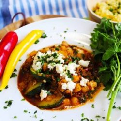 Afrikanische Kichererbsen-Hackfleisch-Pfanne mit Hirse