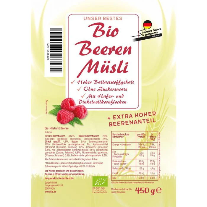 Inhaltsstoffe des Bio Beeren Müslis
