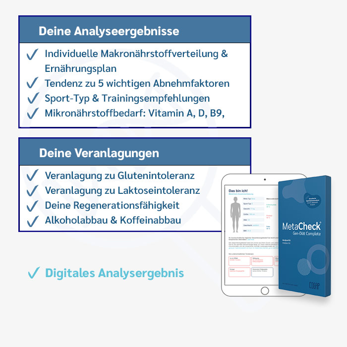 MetaCheck Gen-Diät Lite | Genetische Stoffwechselanalyse mit digitaler Auswertung